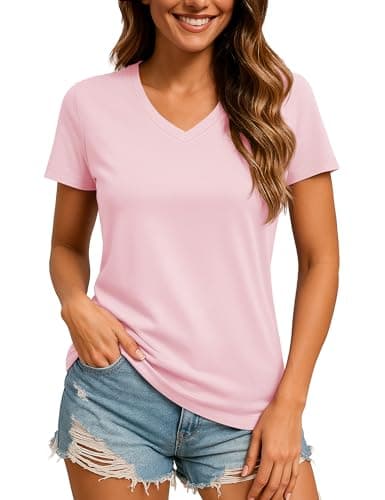 TACVASEN Women's V-Neck Sun Rash Guard UPF 50+ UV Protection Moisture Wicking Quick Dry Swim Fishing Performance Tops Light Pink XL