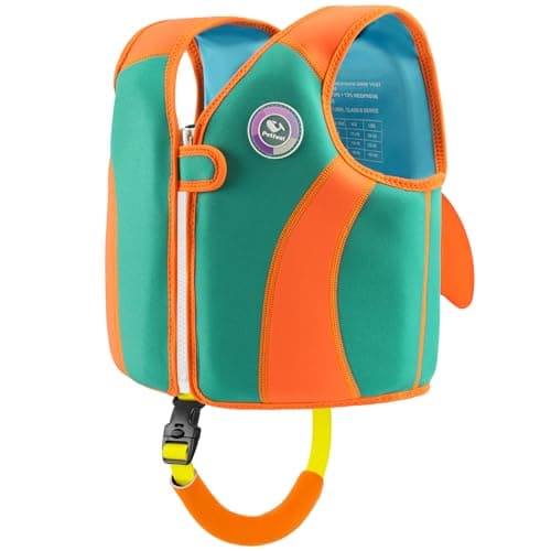 Pottwal Swim Vest for Kids - Swim Jacket for 1-2 Years (24-33LBS) - Made of Neoprene & EPE - with Adjustable Crotch Strap - Orange Green