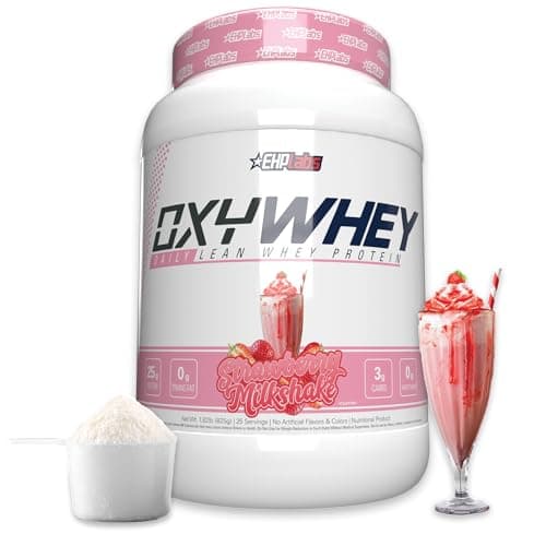 EHP Labs OxyWhey Whey Protein Isolate – 25g High Protein, Low Carb, Sugar Free Meal Replacement – Lean Whey Powder for Muscle Recovery – Non-GMO, Gluten Free – 25 Serves – Strawb. Milkshake