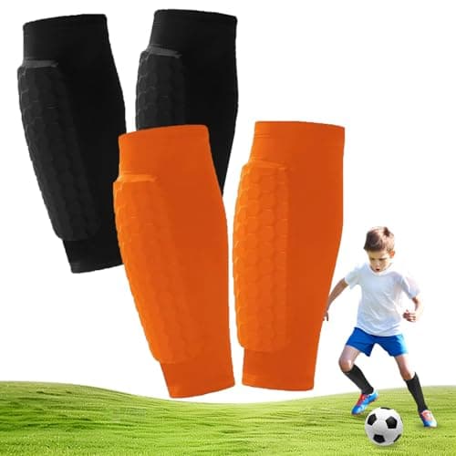 2 Pairs Soccer Shin Guards, Shin Guards Soccer Kids Youth Adult Calf Compression Sleeve with Honeycomb Pads Lightweight Calf Protective Gear for Football & Baseball Boxing MTB for Boys, Girls