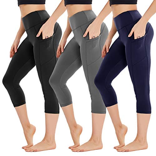 3 Pack Capri Leggings for Women with Pockets - High Waist Workout Running Yoga Pants