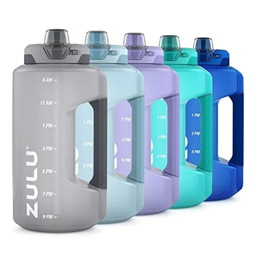 ZULU Goals 64oz Half Gallon Plastic Water Bottle with Straw and Time Marker | Large Reusable Jug with Handle and Leak Proof Lid for All Day Hydration, Gym and Outdoors, Gift Ready, Grey