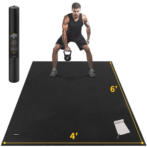 CAMBIVO Large Exercise Mat for Home Workout, 8'x6'/7'x5'/6'x4' (7 mm) Extra Thick Exercise Mat for Home Gym, Shoe-Friendly, Non-Slip Gym Mat for Jump Rope, Weights, Cardio, Fitness (Ink Black)