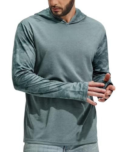 MIER Fishing Shirts for Men Running Hiking Sun Hooded Shirt Long Sleeve UV Resistant Surf Hoodie SPF Camo Shirts with Hood, Green, L