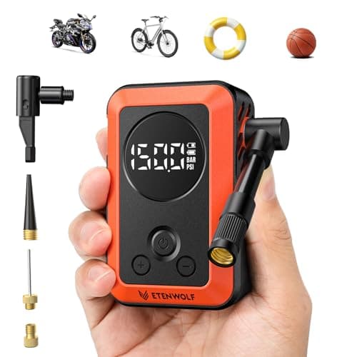 ETENWOLF Mini Bike Pump,20s Fast Inflate Bicycle Pump with Guage,150PSI Portable Electric Bike Air Pump with Presta and Schrader Valve for Mountain Bike,Road Bike,Motorcycle,Sport Ball (Orange)