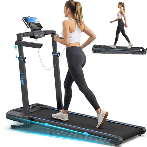 WELLFIT Treadmill with Auto Incline, 4 in 1 Foldable Treadmills for Home with Adjustable Height, 3.5HP Quiet Under Desk Treadmill, 400 LBS Capacity Portable Walking Pad with App, Space-Saving Design