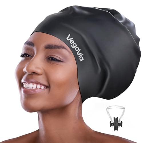 VegoVia Extra Large Swim Cap for Braids and Dreadlocks, Women Swimming Cap Waterproof for Black Women Adult Men Locs Long Hair Keep Hair Dry, Cover Ear Silicone Swim Hat for Bathing Pool