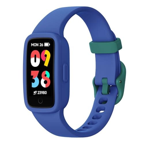 BIGGERFIVE Vigor 3 Kids Fitness Tracker Watch, AMOLED Screen, No App No Phone Needed, 3ATM Waterproof, Heart Rate and Sleep Monitor, Pedometer Watch, Sports Step Counter for Boys Girls Ages 5-15, Blue