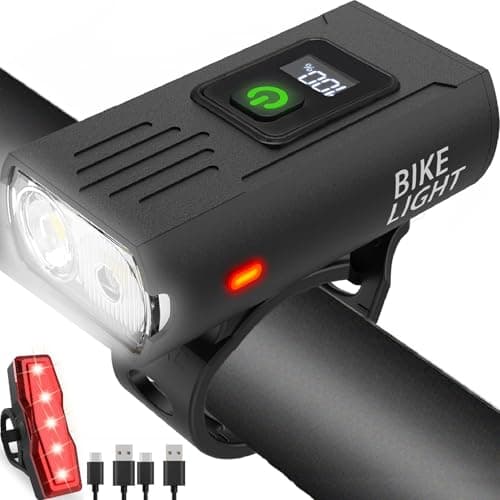 Victoper Power Display Bike Light, High Lumens Super Bright Bicycle Lite, 6+4 Modes USB Rechargeable Bike Headlight & Taillight Set, Waterproof Safety Bike Front & Rearlight