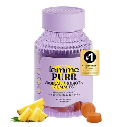 Lemme Purr Vaginal Probiotic Gummies for Women - Balanced pH, Healthy Odor, Yeast Balance & Flora Support + Vitamin C for Immune Health - Tasty Pineapple (60 Count)