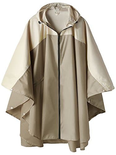 SaphiRose Unisex Rain Poncho Hooded Waterproof Raincoat for Adults Women (Khaki-White)