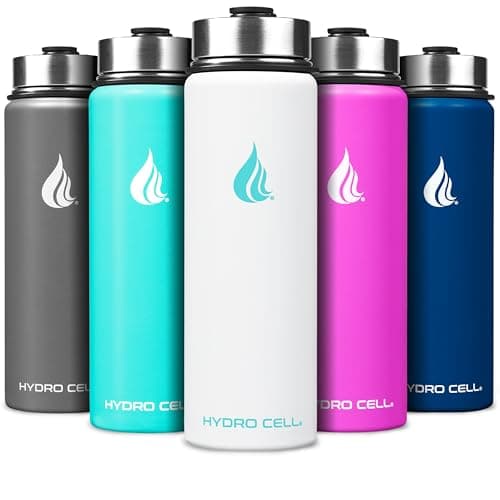 HYDRO CELL Stainless Steel Insulated Water Bottle with Straw - For Cold & Hot Drinks - Metal Vacuum Flask with Screw Cap and Modern Leakproof Sport Thermos for Adults (White 24oz)