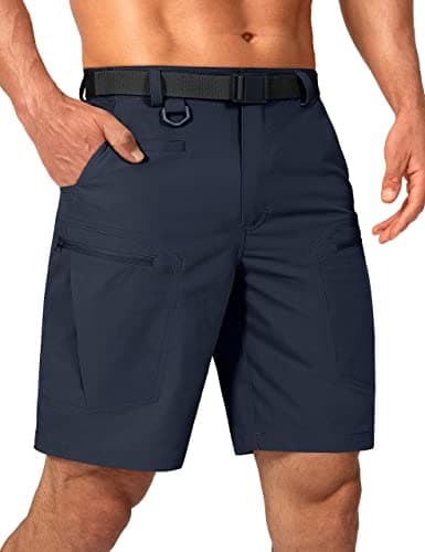 Shallowlulu Mens Big and Tall Cargo Hiking Shorts Water Resistant Quick Dry Lightweight Breathable Tactical Shorts(Navy Blue 44W/10L)