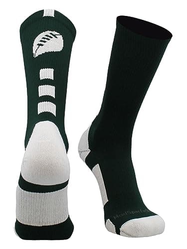 MadSportsStuff Made in USA Football Socks - Youth & Adult Crew for Flag or Tackle - Dark Green/White, Medium - Moisture Wicking Compressio