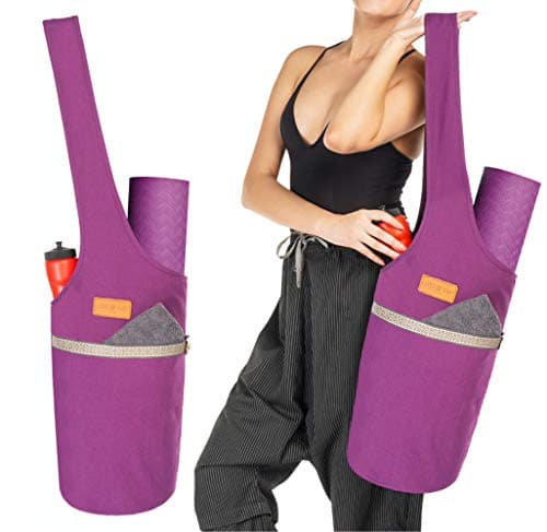 ALLEN & MATE 100% Cotton Canvas Yoga Mat Bag - Shoulder Strap Carrier Large Size Pocket Zipper Storage Yoga Bag holds more Accessories & Pilates Mats