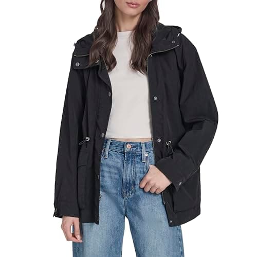 Levi's Women's Cinch-Waist Hooded Rain Anorak, Black, Small