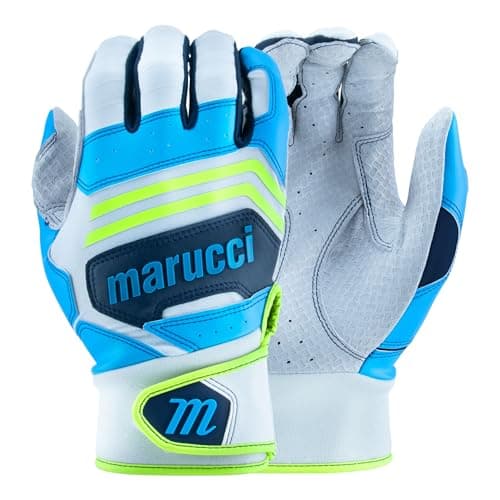 MARUCCI FUZN PRO Adult Batting Gloves, White/Teal/Navy Blue, AXL