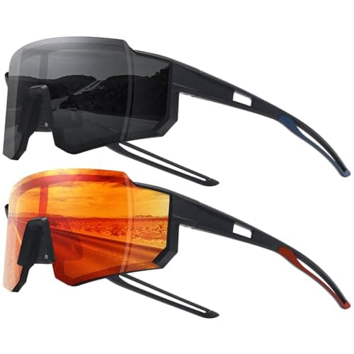 STORYCOAST Sports Running Sunglasses for Men Women Cycling Driving Fishing Bike Sunglasses Polarized UV400 Protection 2Pack Matte Black/Gray+ Black/Red