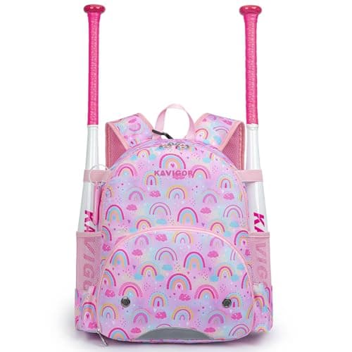 KAVIGOR Youth Tball Baseball Backpack, Lightweight Softball Bag with Shoes Compartment & Name Tag, Reinforced Zippers & Seams