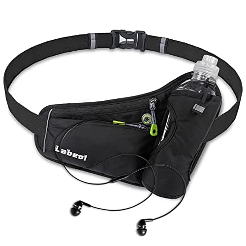 Labeol Waist Pack, Waterproof Hydration Belt with Water Bottle Holder, Adjustable Fanny Pack for Running, Hiking, Walking, Cycling, Black