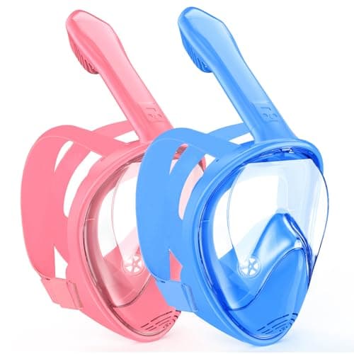 Kids Snorkel Mask Full Face, Snorkeling Gear for Kids 2-14 with Camera Mount, 180 Degree Panoramic View Snorkeling Set Anti-Fog Anti-Leak (Blue+Pink)