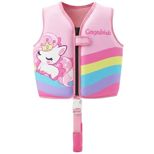 Gogokids Toddler Swim Vest Pool Floaties for Kids 1-2-3-5-7-9 Yrs, Neoprene Kids Swimming Jacket w/Adjustable Safety Strap & Zip, Toddler Float Jacket 24-66lbs for Beach Puddle Pool Boys Girls Niños