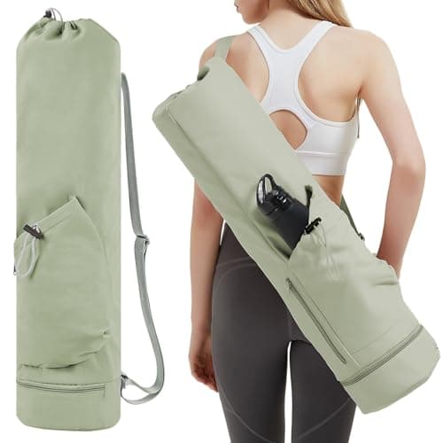 sportsnew Yoga Mat Bag with Water Bottle Pocket and Bottom Wet Pocket, Exercise Yoga Mat Carrier Multi-Functional Storage Bag, Sage Green