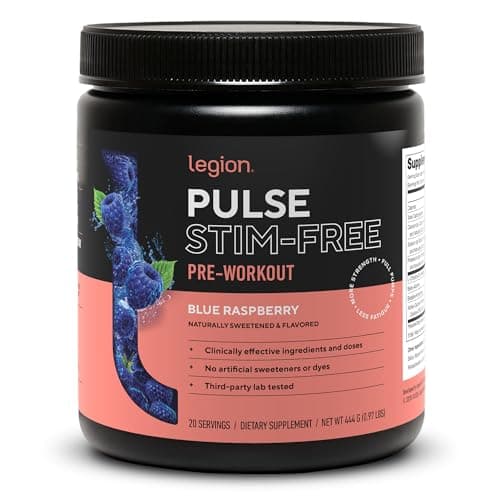 LEGION Pulse Pre Workout Supplement - All Natural Nitric Oxide Preworkout Drink to Boost Energy, Creatine Free, Naturally Sweetened, Beta Alanine, Citrulline, Alpha GPC (Caffeine Free Blue Razz)