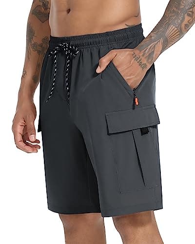 Men's Cargo Shorts Quick Dry Lightweight Stretch Hiking Shorts for Men with 5 Pockets No Lining Dark Grey