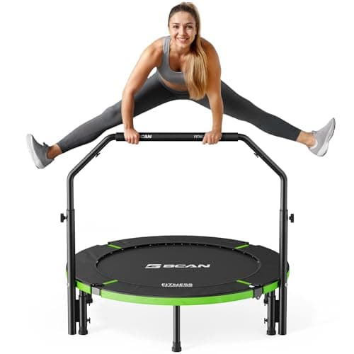 BCAN 40" Foldable Mini Trampoline, Rebounder Trampoline for Adults, Adjustable Foam Handle, Exercise Rebounder for Adults Indoor/Garden Workout, Max Load 330lbs, Green