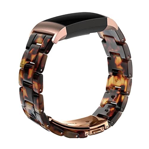 Wongeto Resin Bands Compatible for Fitbit Charge 4 / Charge 3 Bands and Charge 3 SE Band，Replacement Wrist Accessory Rose Gold Buckle Fitness Bands Straps Bracelet Wristbands Women Men(Tortoise)
