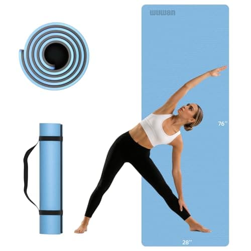 WUWAN 10mm Thick Yoga Mat for Tall Men & Women, Extra Long 76x28in Non Slip TPE Exercise Mat with Carrying Strap, Multipurpose Mat for Yoga Pilates Fitness（blue)