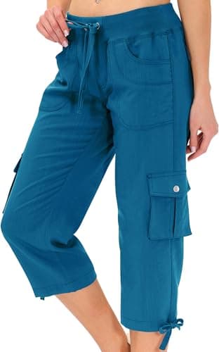 MoFiz Capri Pants for Women Cargo Hiking Pants Lightweight Women's Capris Summer Casual Travel Blue XL