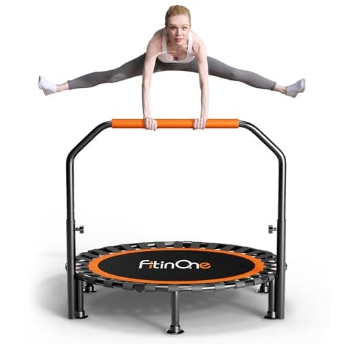 40"/48" Foldable Mini Trampoline Load 330lbs,Portable Exercise Rebounder Trampoline with Adjustable Foam Handle,Fitness Trampoline for Adults (40 in with handrail)