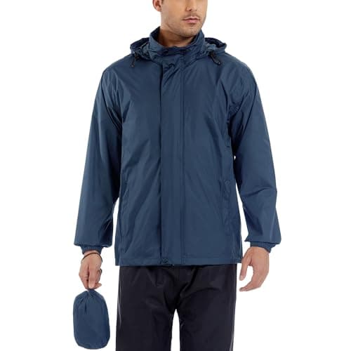 GIISAM Men’s Rain Jacket with Hood Lightweight Rain Coats Waterproof Raincoat Packable Windbreaker for Hiking Cycling