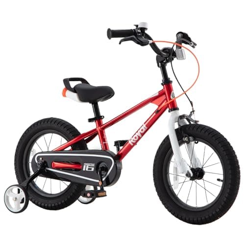 RoyalBaby Boys Girls Kids Bike 16 Inch BMX Freestyle 2 Hand Brakes Bicycles with Training Wheels Kickstand Child Bicycle Red
