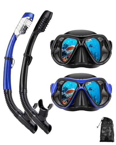 Snorkeling Gear for Adults Youth Kids, Dry-Top Snorkel Mask Set, Anti-Fog Scuba Diving Snorkle mask Set Adult, Panoramic Wide View Dive mask,Snorkeling Packages