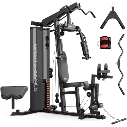 Sportsroyals Home Gym, Multifunctional Gym Equipment, Workout Equipment with 154LBS Weight Stack, for Leg Press, LAT Pull Down, Chest Presses