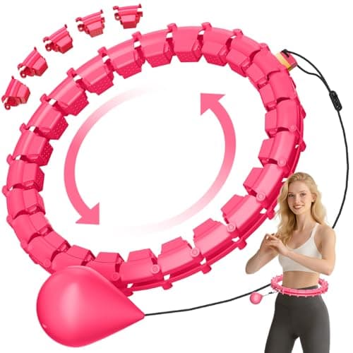 HCOIW Plus Size Silent Weighted Hula Infinity Fitness Detachable Hoops 65-Inch 32 Knot, Smart Noiseless Infinity Hula for Women, 2-in-1 Waist and Abdominal Home Workout Equipment, Red
