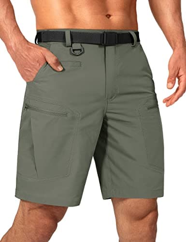 Shallowlulu Mens Big and Tall Cargo Hiking Shorts Water Resistant Quick Dry Lightweight Breathable Tactical Shorts(Olive Green 54W/10L)