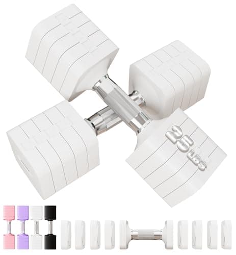 50LBS Hand Weights Set Adjustable Dumbbell Sets for Men Women, 5 in 1 Free Weights Dumbbells Set Adjust Dumbbell Weight Sets for Home Gym Exercise Workout Strength Training Equipments, White