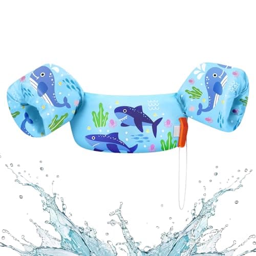 HeySplash Swim Vest for Kids, Toddler Pool Floaties Fit 22-55 Lbs, Children Swimming Vest with Adjustable Strap, Swim Jacket Water Wings Arm, Puddle Sea Beach Boat Jumper Boys Girls, Blue Shark