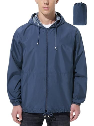 UIQUR Mens Rain Jacket Raincoat Windbreaker Running Waterproof Lightweight Packable with Hood Travel Hiking Cycling Navy Blue 4XL