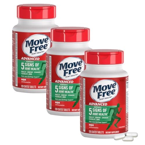 Move Free Advanced Glucosamine Chondroitin MSM Joint Support Supplement, Supports Mobility Comfort Strength Flexibility & Bone - 120 Count (Pack of 3)
