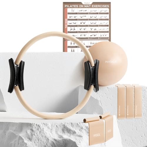 PhysKcal Pilates Ring Set, Magic Ring with 1x Core Ball, 3X Resistant Loop and 2X Flex Band, Pilates on Mat Essential Kit (Nude)