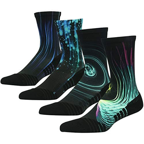 HUSO Basketball Socks Crew, Unisex Novelty Galaxy Casual Quick Dry Arch Compression Support Business Outdoor Wicking Cycling 4 Pairs (Multicolor, L/XL)