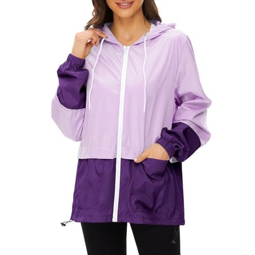 Zando Womens Plus Size Rain Jacket with Hood - Packable Raincoat for Women Lightweight Rain Jacket Women Waterproof Windproof Windbreaker for Outdoor Travel Hiking Commute Walk Gifts Purple 4XL