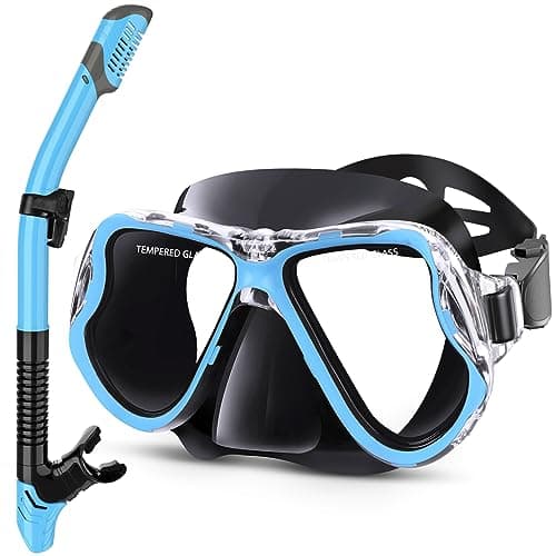 Greatever Dry Snorkel Set,Panoramic Wide View Anti-Fog Scuba Diving Mask,Professional Snorkeling Gear for Adults Kids