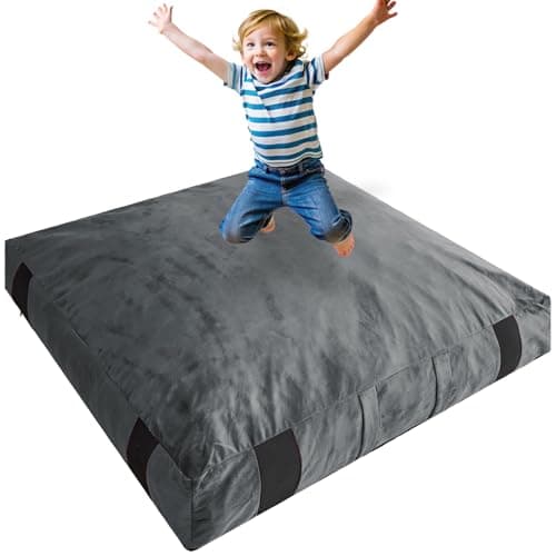 Crash Pad for Kids Sensory Room Equipment, Anti-slip Sensory Crash Mat, Shredded Foam Sensory Crash Pad for Autistic Kids Gift, Soft Washable Cover, Gift for Children and Adults, 5 x 5 Ft, Dark Gray