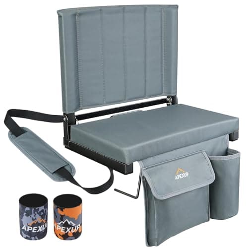 APEXUP Stadium Seats with Back Support, Portable Bleacher Seat with Large Pocket and Cup Holder, Wide Stadium Chair for Sports Events and Concerts (Grey)
